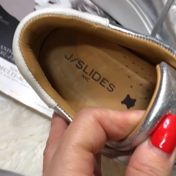 J/SLIDES Hally Silver Metallic Leather Sneaker - Picture 7 of 11
